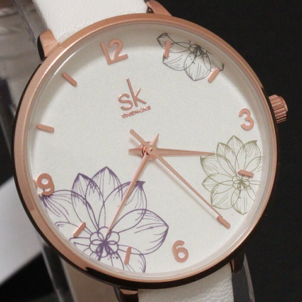 Ladies Dress Quartz Watch White Floral Dial White Strap 32mm - Picture 8 of 13